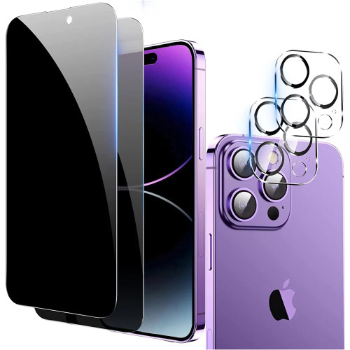 KisonovaGuard [2+2Pack Screen Protector for iphone 14 pro Max and Camera Lens Film[Privacy Tempered Glass Protector][9H Hardness][No-Bubble][3D Full Coverage] for iphone 14 pro max(6.7 Inch)