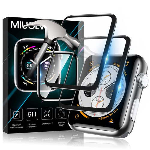 MIUOLV 2 Pack Watch Tempered Glass Screen Protector for Apple Watch Series 7 40mm Series 6/SE/5/4 Full Coverage Bubble-Free Scratch-resistant Anti-Fingerprint Screen Protector for Apple Watch 7 40mm