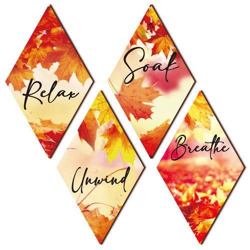 4 Pieces Marble Orange Bathroom Wall Decor Wood Relax Soak Unwind Breathe Wall Art Bathroom Sign Hanging Fall Maple Leaves Wooden Sign for Thanksgiving Living Room Laundry Bathroom Spa Washroom