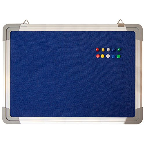Bulletin Board Set - Felt Tack Board 16 x 12" + 10 Color Push Pins - Small Wall Hanging Message Memo Mini Display Board with Aluminium Frame for Home Office Cubicle School Kids (Blue Fabric 16x12")
