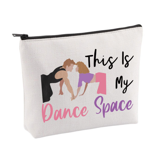 VAMSII Dancing Dirty Movie Inspired Makeup Bag Dancing Gift for Dancer Dirty 80s Movie Merch This Is My Dance Space Zipper Pouch (Beige)