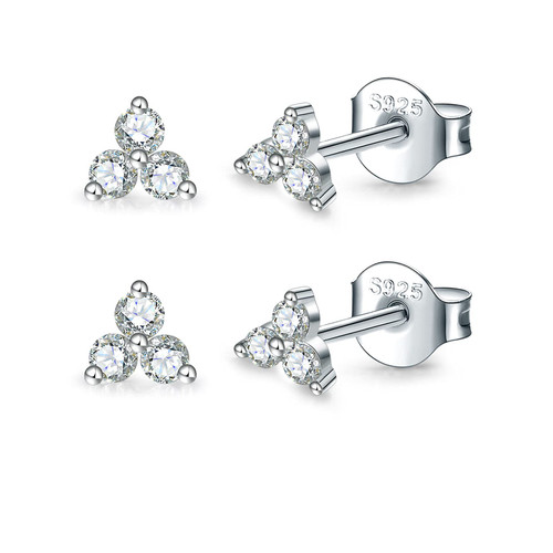 Sterling Silver Stud Earrings for Women Men, 2 Pairs Flower Cubic Zirconia Stud Earrings Set | Small Cartilage CZ Hypoallergenic Tragus Piercing Earrings for Girls Teens 4mm*2