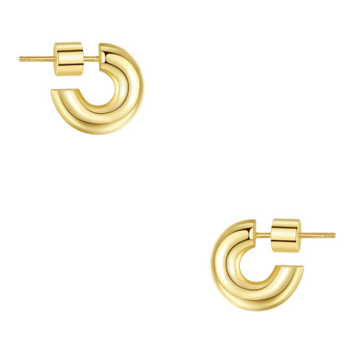 Wowshow Gold Hoop Earrings for Women 14K Gold Plated Hoops Chunky Open Hoops Earrings Lightweight 14mm