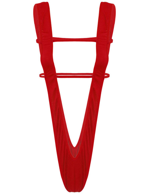 YiZYiF Women One-Piece Sling Shot Micro Bikini Halter Thong Teddy Bodysuit Swimwear (Slingshot Red)