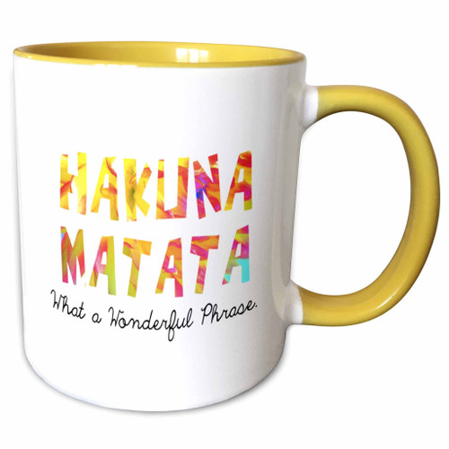 3dRose Hakuna Matata What a Wonderful Phrase, Yellow Mug, 11 oz