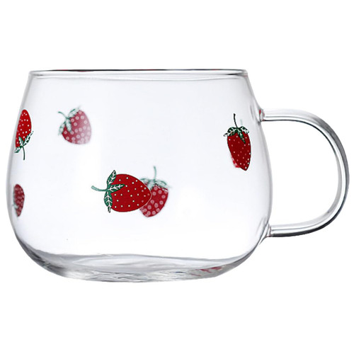 Zerodeko Strawberry Drinking Glass Clear Glass Coffee Mugs Glass Breakfast Cup Wine Cup Beverage Cup Glasses Cups Glass Milk Tea Mug Coffee Glass Cups Coffee Cups Glass Juice Office Dessert
