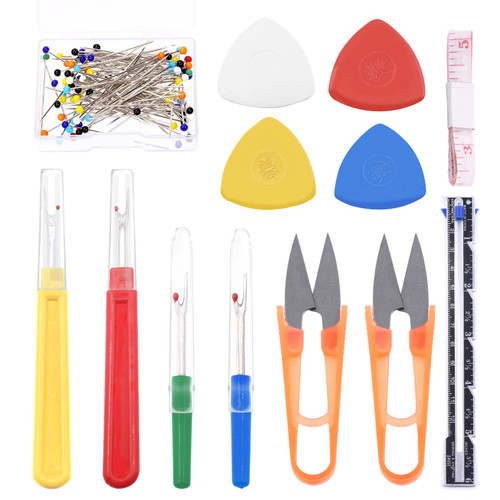 Tanstic 520Pcs Sewing Seam Ripper Kit, Includes Big & Small Seam Rippers, Scissors, Tailors Chalk, Sliding Gauge, Straight Quilting Pins, Soft Tape Measure for Dressmaking