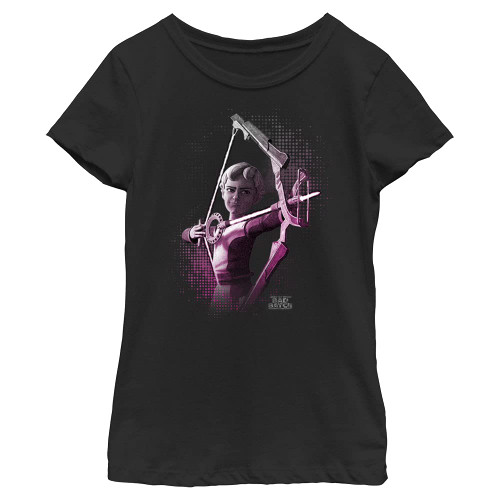 Star Wars Bad Batch Omega Bow Girl's Solid Crew Tee, Black, X-Small