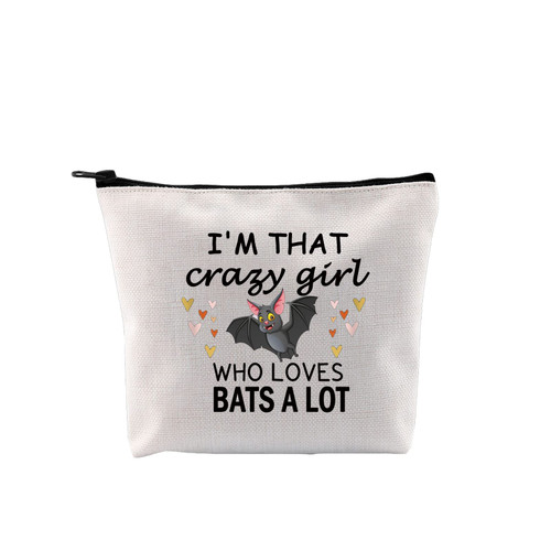 G2TUP Bats Cosmetic Bag Batty Accessory Pouch I'm That Crazy Girl Who Loves Bats a Lot Bats Gifts for Bats Lover (Love Bats)