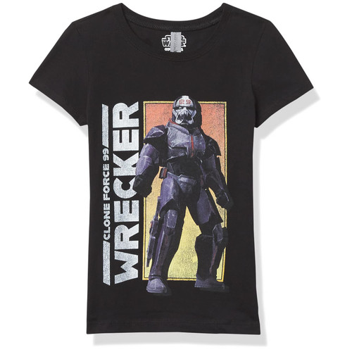 Star Wars Bad Batch Wrecker Girl's Solid Crew Tee, Black, Small