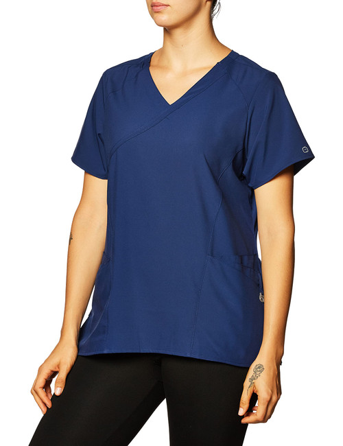 WonderWink Women's Plus-Size Women's Mock Wrap Top Shirt, Navy, 1-XLarge