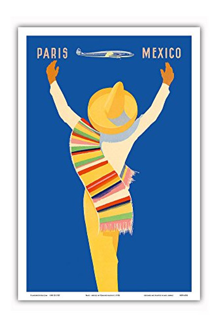 Pacifica Island Art Paris, France - Mexico - Native Mexican in Sombrero and Poncho - Vintage Airline Travel Poster by Edmond Maurus c.1950s - Master Art Print - 12in x 18in Pacifica Island Art Paris, France - Mexico - Native Mexican in Sombrero and Poncho - Vintage Airline Travel Poster by Edmond Maurus c.1950s - Master Art Print - 12in x 18in