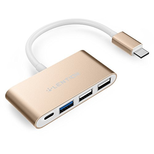LENTION 4-in-1 USB-C Hub with Type C, USB 3.0, USB 2.0 Ports Compatible Apple MacBook Air 2018, MacBook Pro 13/15(Thunderbolt 3), ChromeBook, More, Multi-Port Charging & Connecting Adapter (Gold)