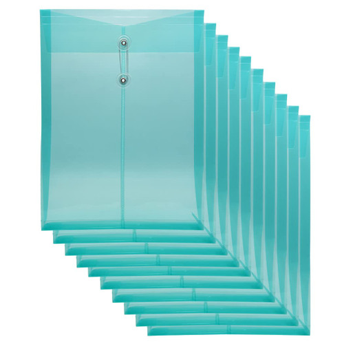 Zoohot Clear Plastic Envelopes Poly Envelopes Expandable File Document Folders with String Tie Closure, Letter A4 Size, 1-1/4 Inch Expansion, Green, 10 Pack
