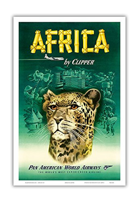 Africa by Clipper - Pan American World Airways (PAA) - African Cheetah - Vintage Airline Travel Poster c.1950 - Master Art Print - 12in x 18in Africa by Clipper - Pan American World Airways (PAA) - African Cheetah - Vintage Airline Travel Poster c.1950 - Master Art Print - 12in x 18in