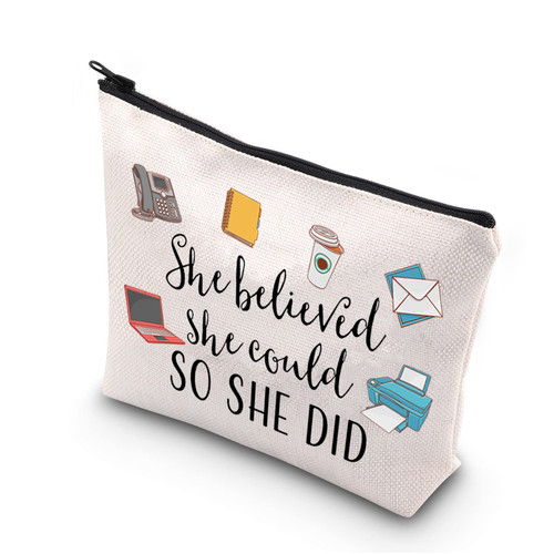 TSOTMO Secretary Inspirational Gift She Believed She Could So She Did Administrative Assistant Zipper Pouch Makeup Bag (She believed secretary)