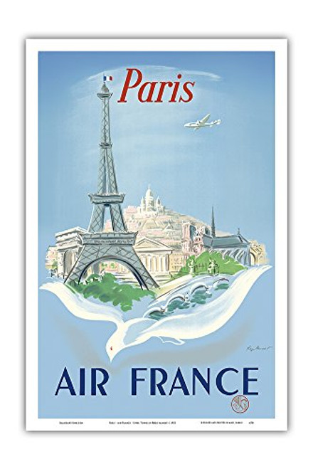 Pacifica Island Art Paris - France - Eiffel Tower - Vintage Airline Travel Poster by Régis Manset c.1952 - Master Art Print - 12in x 18in Pacifica Island Art Paris - France - Eiffel Tower - Vintage Airline Travel Poster by Régis Manset c.1952 - Master Art Print - 12in x 18in