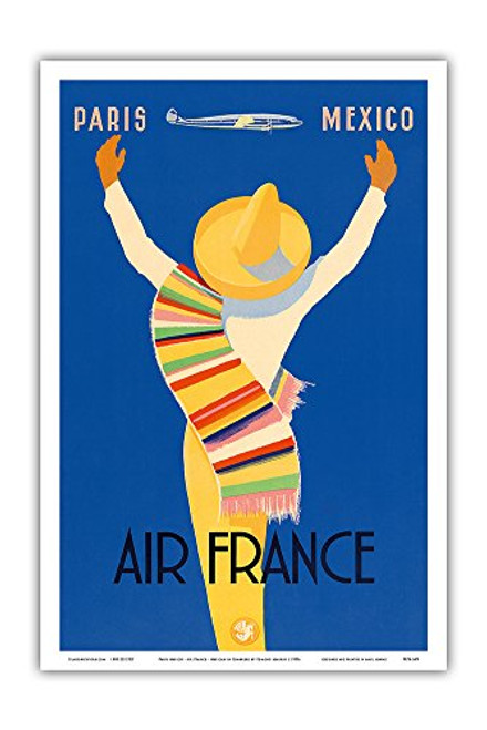 Pacifica Island Art Paris Mexico - France - Native Mexican in Sombrero and Poncho - Vintage Airline Travel Poster by Edmond Maurus c.1950s - Master Art Print - 12in x 18in Pacifica Island Art Paris Mexico - France - Native Mexican in Sombrero and Poncho - Vintage Airline Travel Poster by Edmond Maurus c.1950s - Master Art Print - 12in x 18in