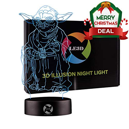3D Optical Illusion Night Light - 7 LED Color Changing Lamp - Cool Soft Light Safe For Kids - Solution For Nightmares - Star Wars Yoda