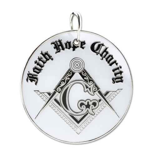 Faith Hope Charity Square & Compass Masonic Ornament - [White][2 1/2'' Diameter]