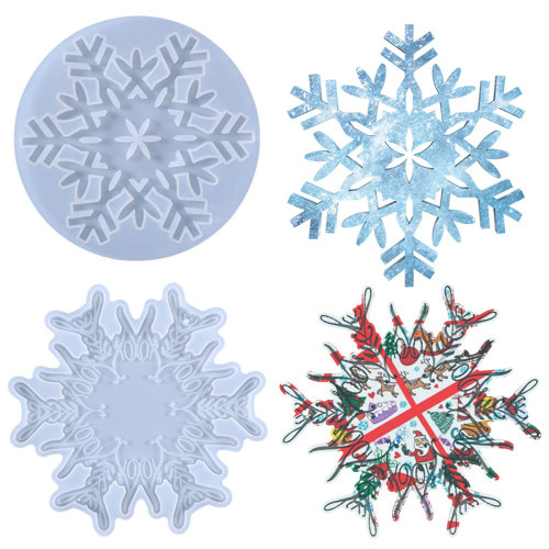 2PCS Snowflake Coaster Resin Molds Coaster Silicone Molds Resin Snowflake Molds DIY Casting Pendant Mold Snowflake Epoxy Molds DIY Crafts Decors Silicone Christmas Resin Molds