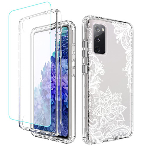 Tothedu Phone Case for Galaxy S20 FE 5G/Samsung S20 FE SM-G781U Case with Tempered-Glass Screen Protector, Clear Mandala Pattern Full Body Protective Cover Cases for Samsung Galaxy S20 FE 5G (Mandala)