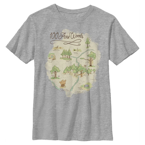 Disney Winnie The Pooh 100 Acre Map Boy's Crew Tee, Athletic Heather, Small Disney Winnie The Pooh 100 Acre Map Boy's Crew Tee, Athletic Heather, Small