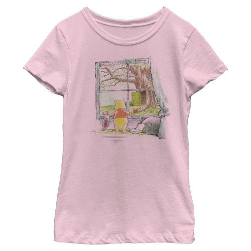 Disney Pooh Winnie Window Girl's Solid Crew Tee, Light Pink, Large