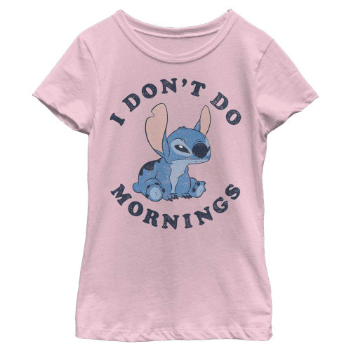 Disney Lilo Stitch Mornings Girl's Solid Crew Tee, Light Pink, Large