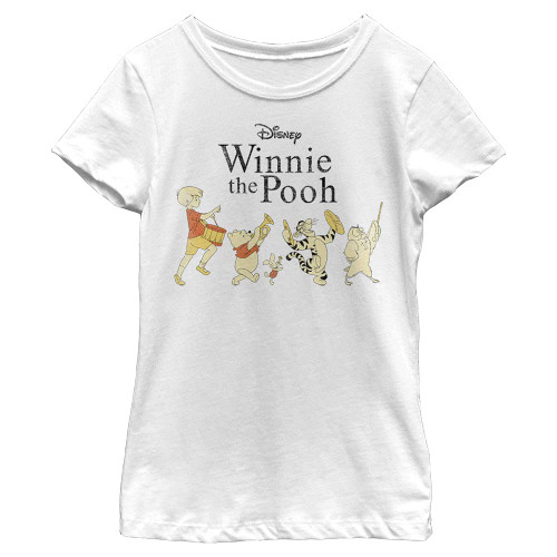 Disney Winnie Pooh Parade Girl's Solid Crew Tee, White, Large