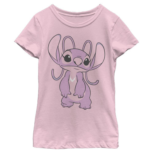 Disney Lilo & Stitch Big Angel Girl's Solid Crew Tee, Light Pink, X-Large