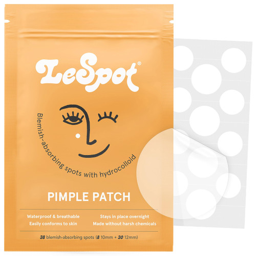 LeSpot Acne Zit Patches for Face - Pimple Patches for Face, Hydrocolloid Acne Patches for Face, Zit Stickers, Korean Pimple Patches Invisible for Whiteheads, Blemish Patches, Tik Tok, 38 Count