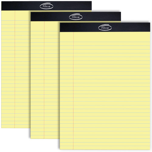 Alitte Yellow Legal Notepads 8.5 x 11, Pack of 3 - Perforated Wide Ruled Writing Pad - Premium Thick Paper, No Ink Bleeding - Blank Legal Pads For Home, Office, School, Business - 50 Sheets Per Notebook