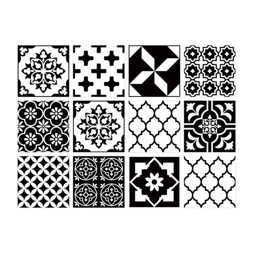 Adreamer90 Black White Mexican Tile Stickers 6X6IN Peel and Stick,Self Adhesive Decorative Vinyl Tiles Decals for Kitchen Bathroom Laundry Stair Fireplace Wall Art Decor Stickers