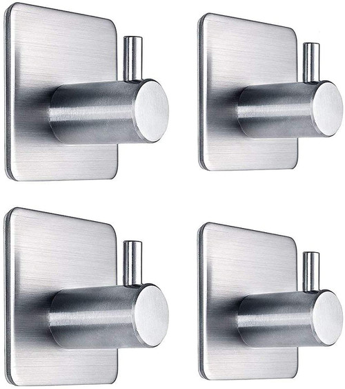 Adhesive Hooks Heavy Duty Wall Hooks Waterproof Stainless Steel Hooks for Hanging Coat, Hat,Towel Robe Hook Rack Wall Mount- Bathroom and Bedroom