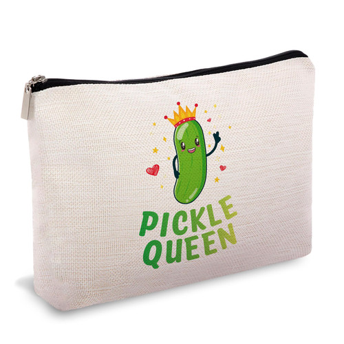 OUZ Pickles Dill Queen Gift,Humor Pickle Gifts Make Up Bag, Pickle Lover Gift Vegetarian Gift Makeup Bag,Makeup Organizer Zipper Pouch,Pickle Cosmetic Gift Birthday Christmas Gifts for Women