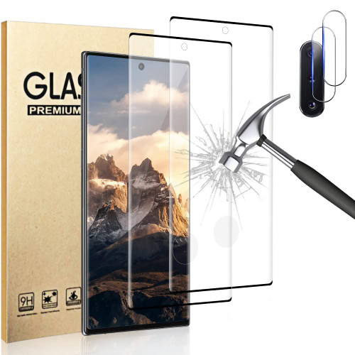 [2+2 Pack] Galaxy Note 10 Plus Screen Protector with Camera Lens Protector, Fingerprint Unlock, 9H Hardness,3D Full Coverage Tempered Glass, for Samsung Galaxy Note 10 Plus Screen Protector 6.8 Inch