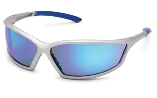 Gateway Safety 41SL3M 4x4 Sport Wraparound Safety Glasses, Horizon Blue Mirror Lens, Silver Sport Frame