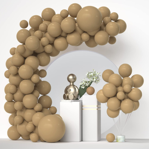 Tan Balloons Double Stuffed Balloon Arch with Coffee Brown Balloons Inside - Neutral Tan Brown Balloons Different Sizes 5In 12In 18In, 2 Layer Thick Boho Balloon Garland Arch Kit for Birthday Party