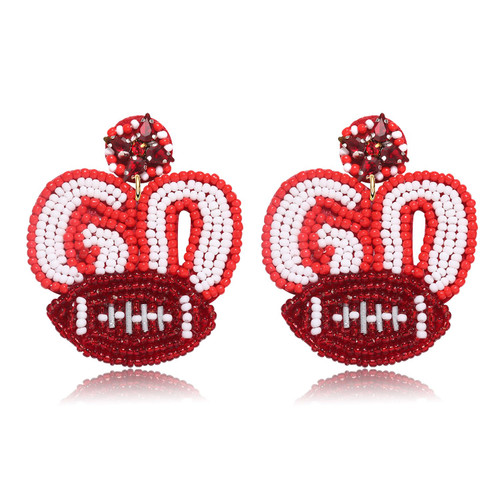 Boderier Game Day Earrings Beaded GO Football Dangle Earrings Statement Sport Game Team Earrings Spirit Fan Jewelry Gifts(Red White) Boderier Game Day Earrings Beaded GO Football Dangle Earrings Statement Sport Game Team Earrings Spirit Fan Jewelry Gifts(Red White)