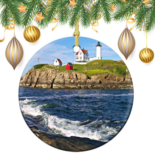 3 Inch Christmas Ornament, Cape Neddick The Nubble Lighthouse York Maine Xmas Ornaments, Keepsake Gift Memorial Peace & Happiness Christmas Decorations