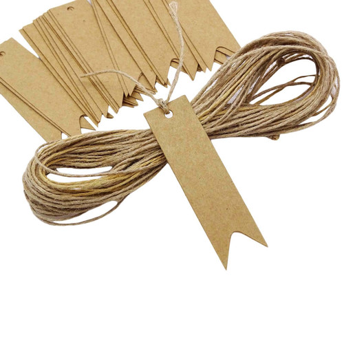 100 Pcs Rectangular Shape Kraft Paper Bonbonniere Wedding Favor Tags Blank Hang Tag with Free Natural Jute Twine