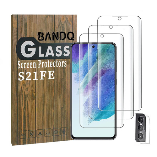 BANDQ 3 Pack Samsung Galaxy S21 FE Screen Protector, 1 Pack Camera Lens Protector, Bubble-Free, 9H Scratch-Resistant HD Clear Tempered Glass Screen Protector for Galaxy S21 FE Screen Protector