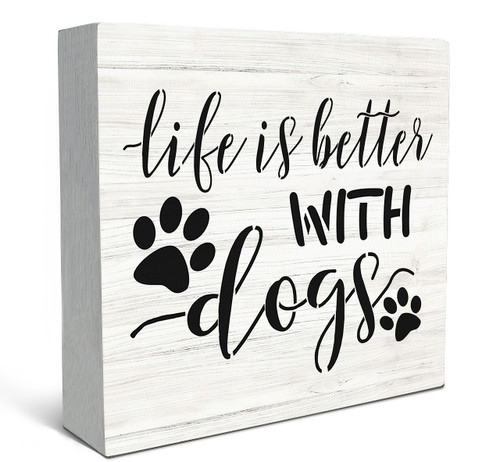 SRADMO Life is Better with Dogs Wood Box Sign Desk Decor?Dog Lovers Saying Rustic Wooden Block Box Sign Decoration For Home Living Room Shelf Table Decor