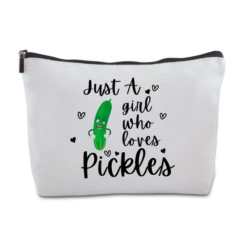 Funny Pickle Zipper Makeup Bag Travel Cosmetic Bag Just a Who Loves Pickles Birthday Gift for Women Friendship Best Friend Sister Pickle Lover