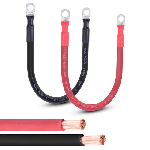 Shirbly 4 Gauge Battery Cable, 1FT 4 AWG Battery Cable Wire with 3/8" Terminals, Pure Copper Welding Cable Inverter Cables, for Automotive Solar Marine Boat Motorcycle (4AWG 1FT Red + 1FT Black)