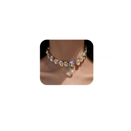 Jumwrit Chunky Chain Choker Necklace Sparkle Rhinestone Necklace with Teardrop Pendant Silver Tennis Chain Necklace for Women Girls