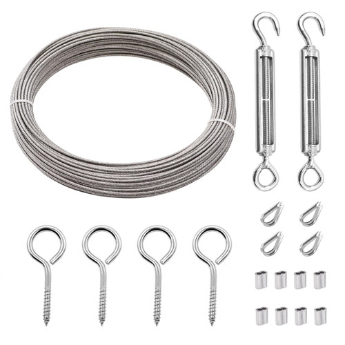 mankk 1/16" Turnbuckle Wire Tensioner Kit Heavy Turnbuckle Cable Railing Kit with 65ft Wire Rope,M5 Hook and Eye Turnbuckle Kit,and Aluminum Crimping Loop Sleeves and Stainless Steel Thimble