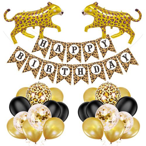 Marwey Gold Cheetah Birthday Decorations 27pcs Leopard Print Theme Party Supplies Balloons and Banner Kits for Girls' Jungle Animal Birthday Party, Wild One Celebrations, Safari Baby Shower Marwey Gold Cheetah Birthday Decorations 27pcs Leopard Print Theme Party Supplies Balloons and Banner Kits for Girls' Jungle Animal Birthday Party, Wild One Celebrations, Safari Baby Shower