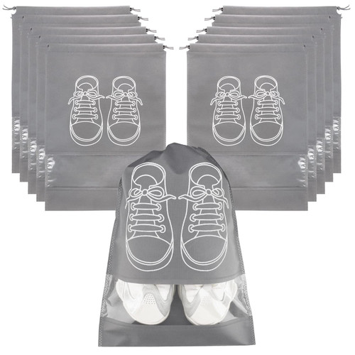 10PCS Travel Shoe Bags with Rope Large Shoes Storage Organizers Pouch for Men and Women Clear Drawstring Bags, Grey